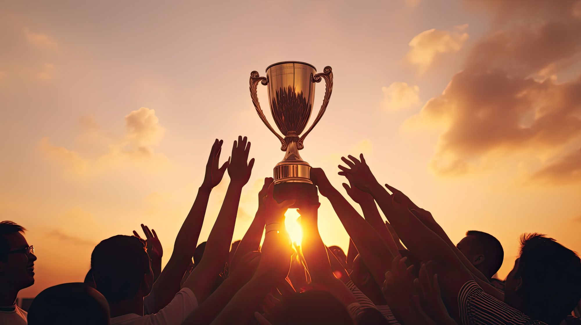 les bras lèvent la coupe très haut